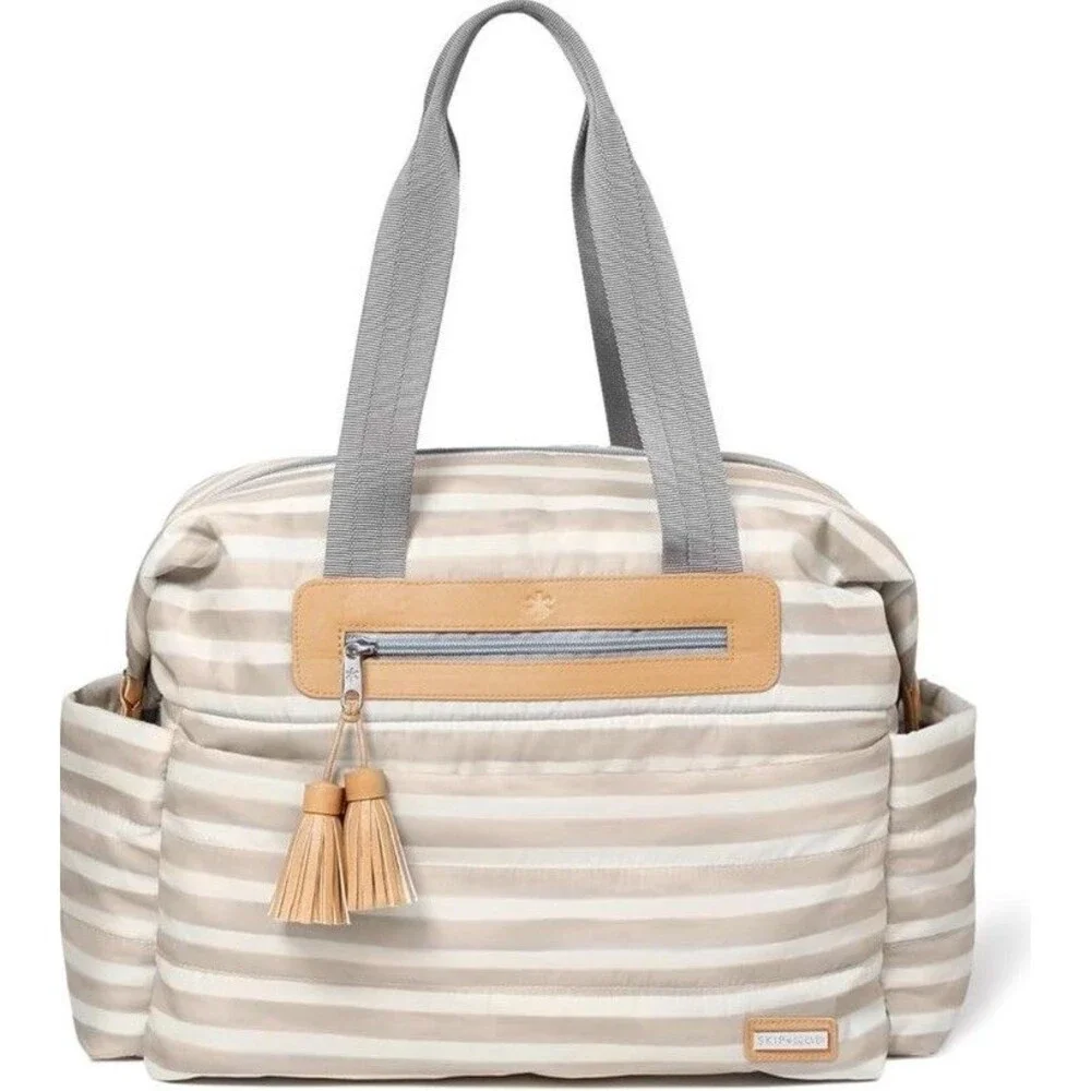 SKIP HOP Riverside Ultra Light Diaper Bag Satchel Oyster Stripe